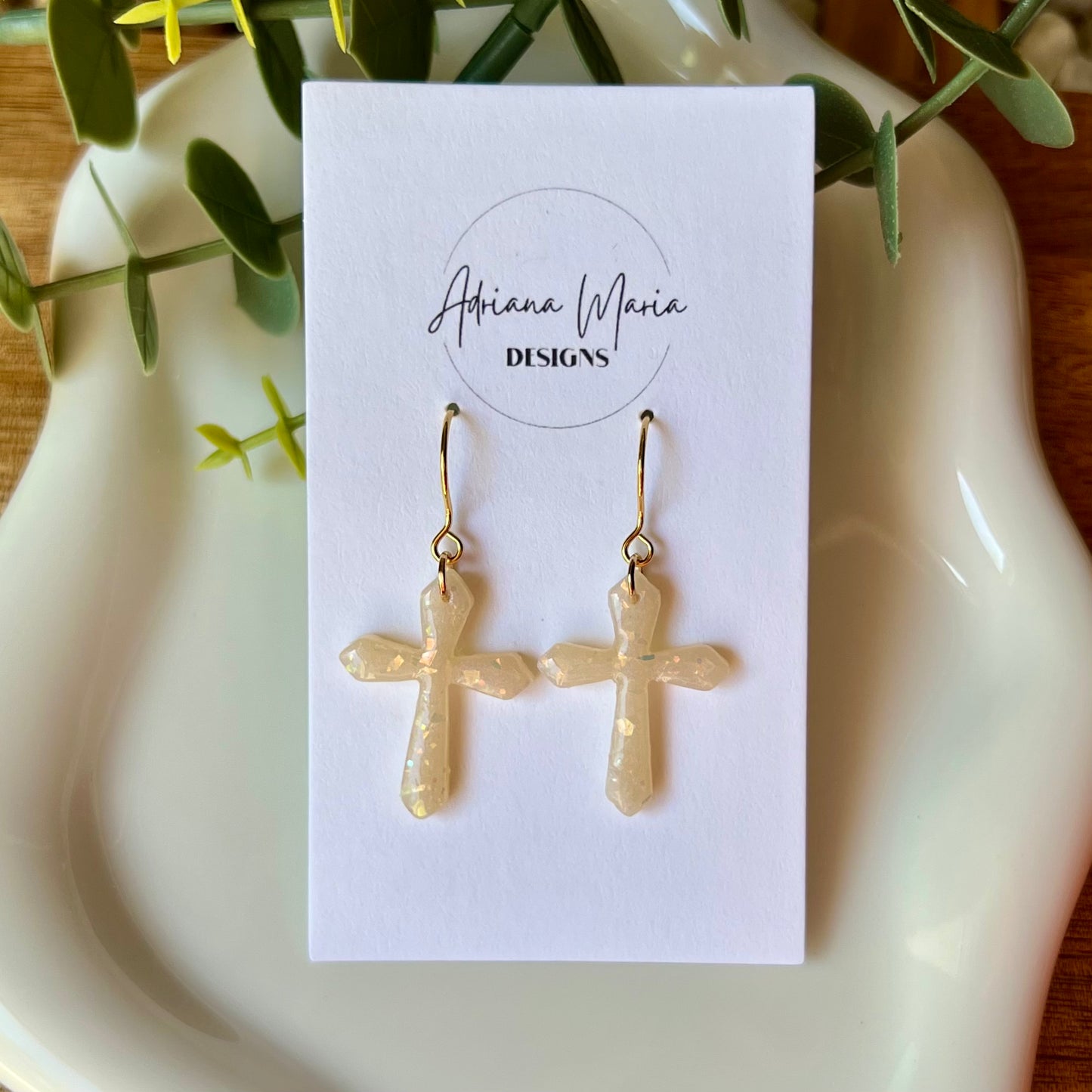 Opal Cross Clay Earrings