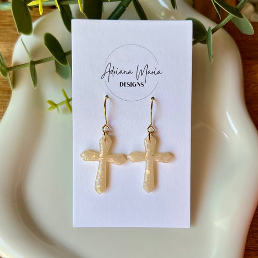 Opal Cross Clay Earrings