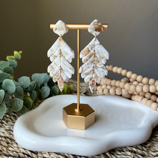 Warm Ivory Feather Statement Clay Earrings