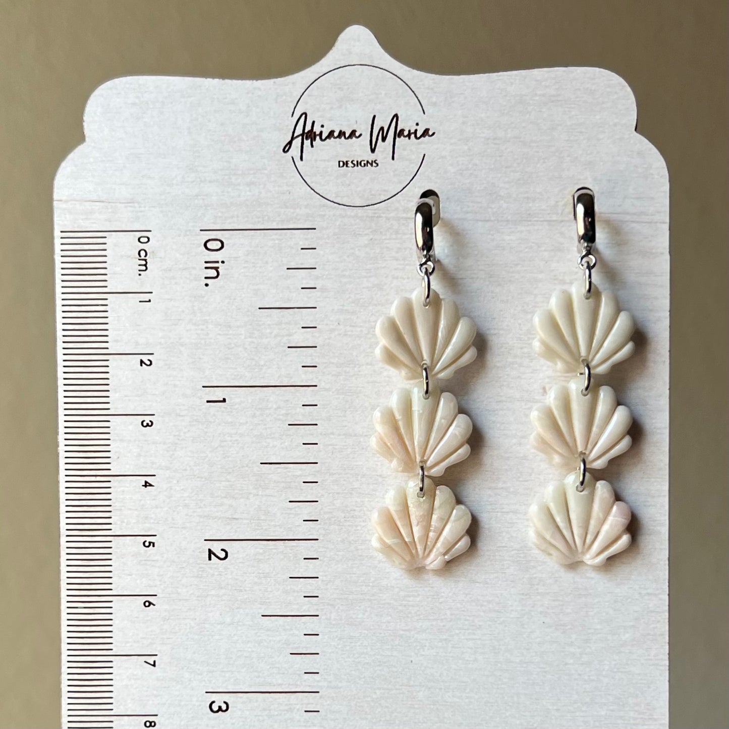 Trio of Seashells Polymer Clay Half Hoop Dangle Earrings