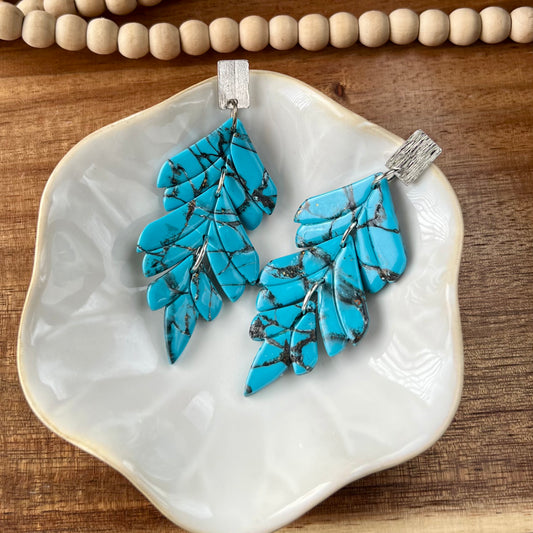 Turquoise Stone Inspired Polymer Clay Statement Earrings
