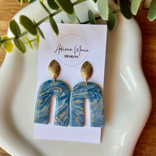 Blue Agate Marbled Arch Polymer Clay Earrings