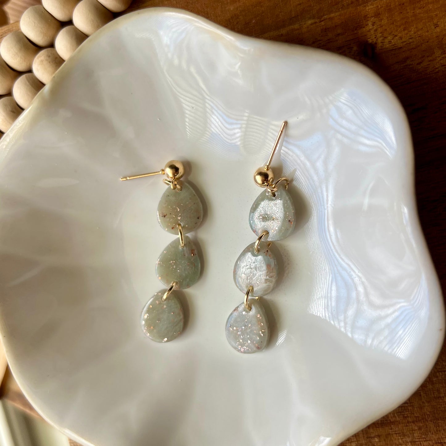 Ethereal Waves Collection: Triple Raindrop Polymer Clay Dangle Earrings