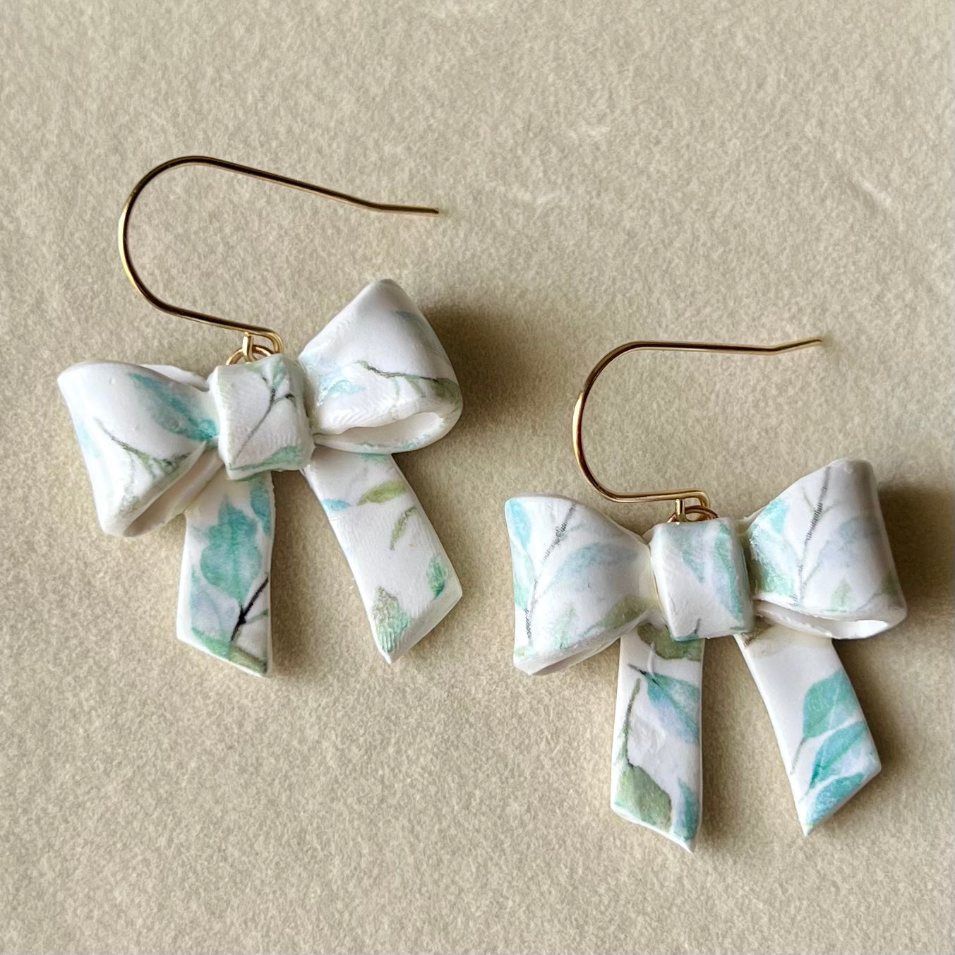 Spring Floral Bow Polymer Clay Dangle Earrings