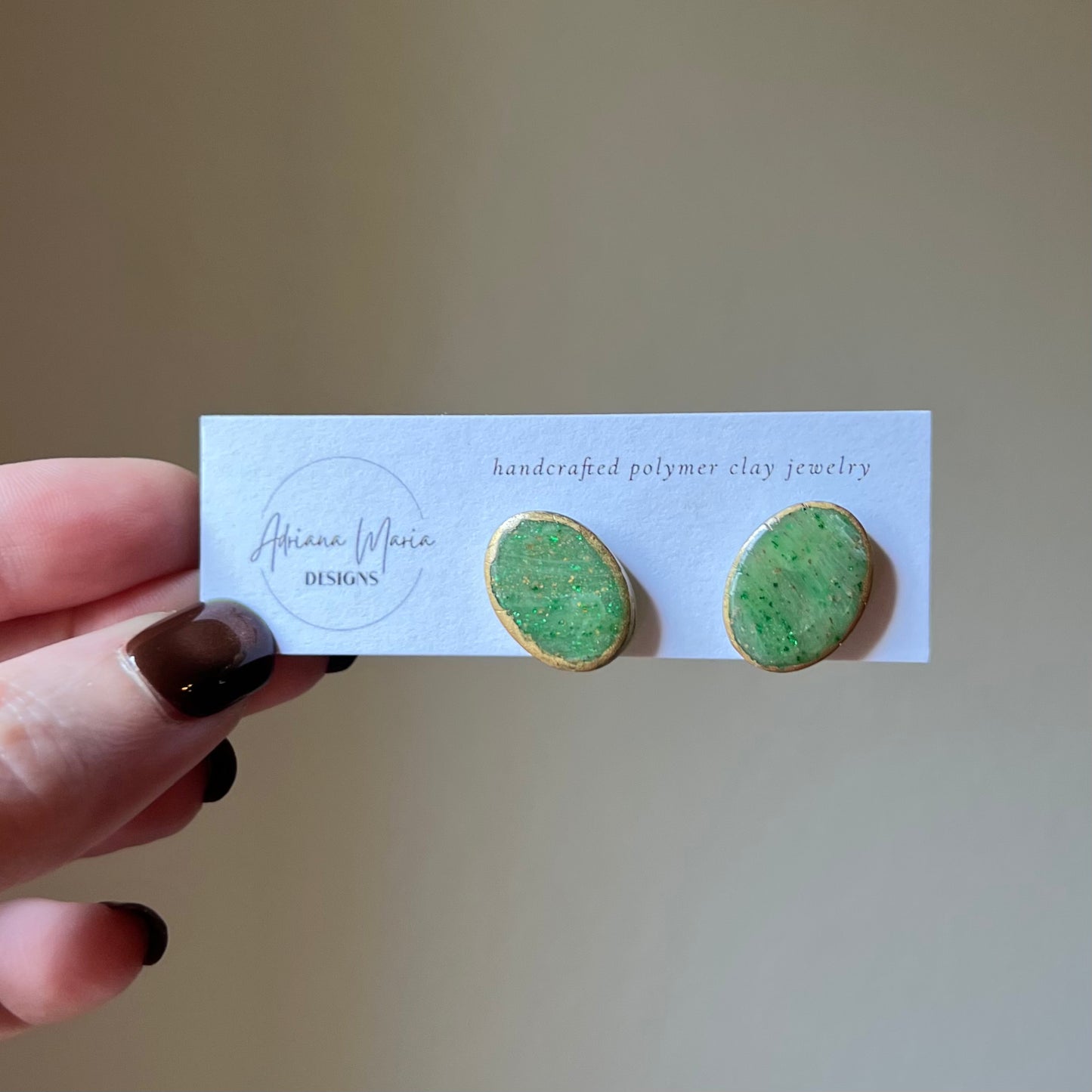 Green Marbled Polymer Clay Stud Earrings