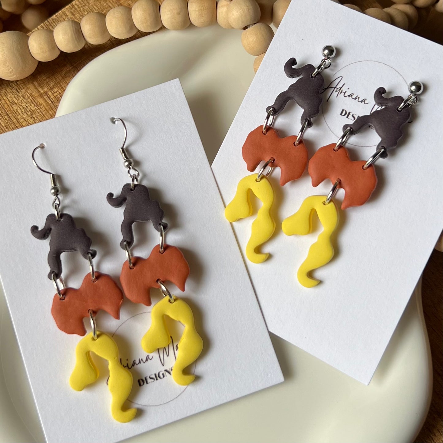 Three Sisters Witch Hair Polymer Clay Dangle Earrings