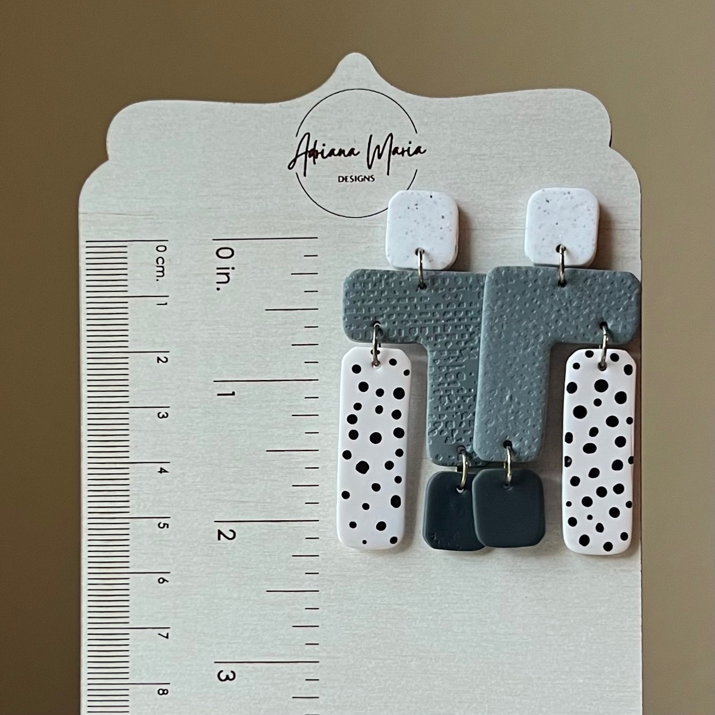 Geometric Tiered Polymer Clay Dangle Earrings