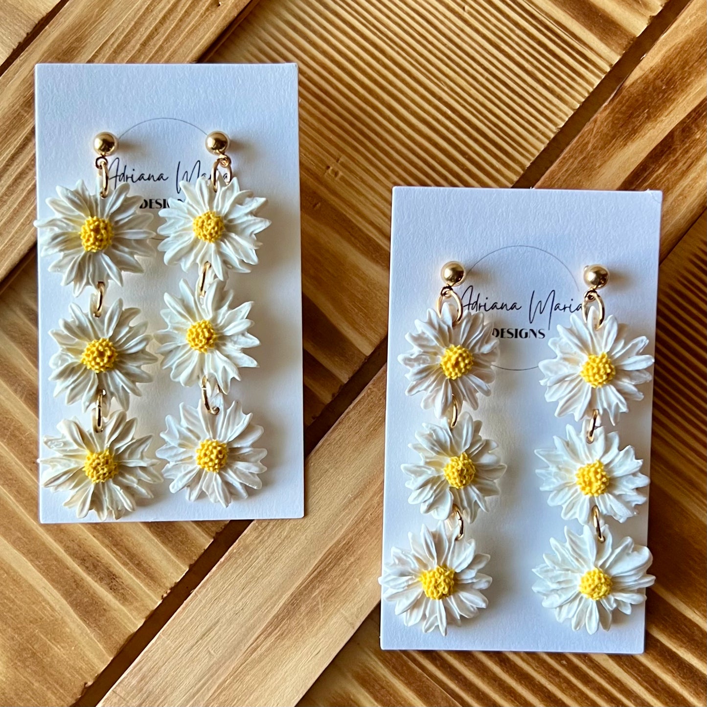 Spring White Daisy Polymer Clay Earrings