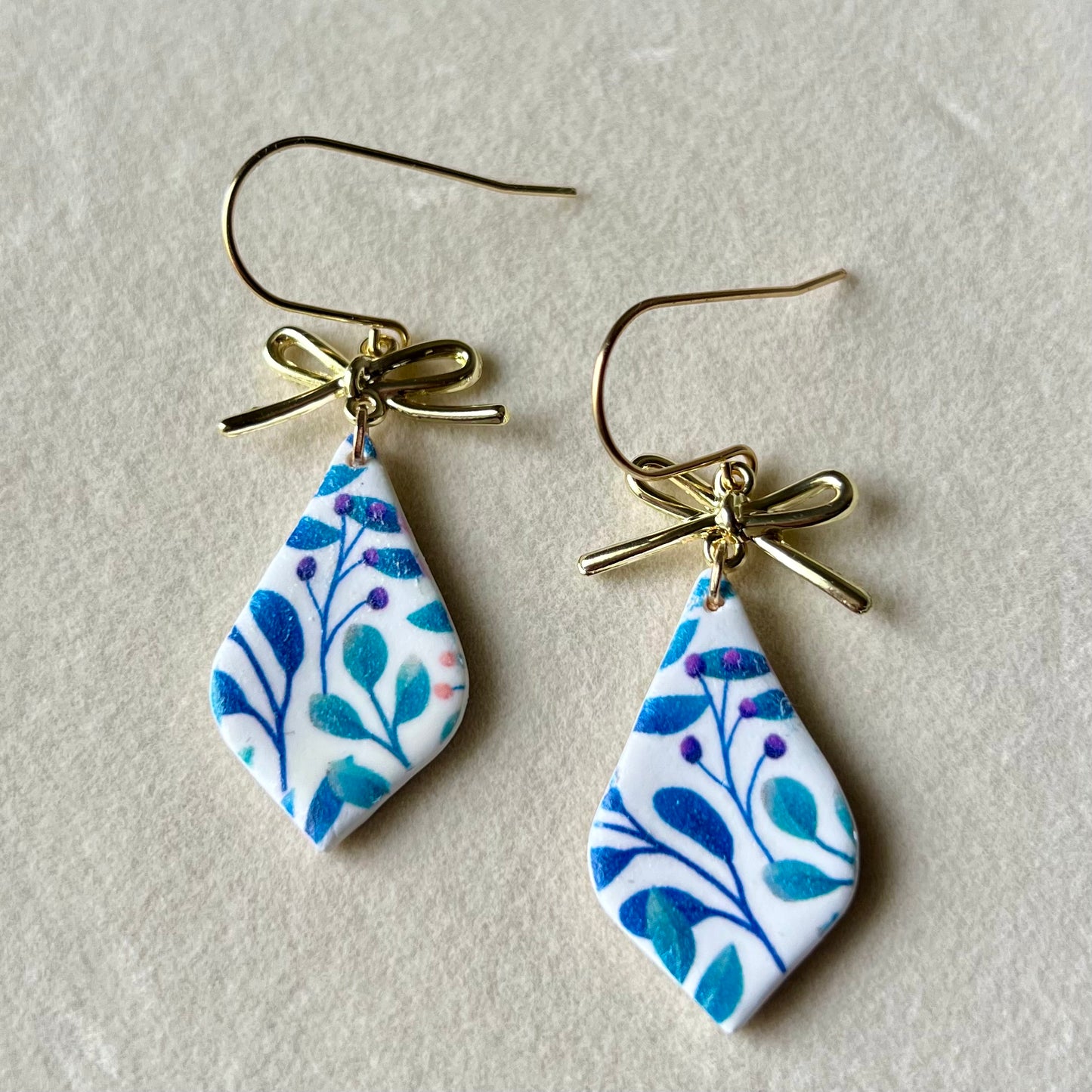 Spring Floral & Bow Polymer Clay Dangle Earrings