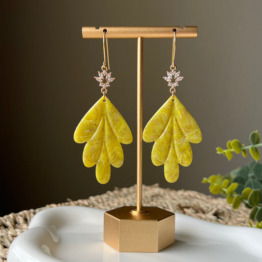 Yellow Marbled Polymer Clay Statement Earrings
