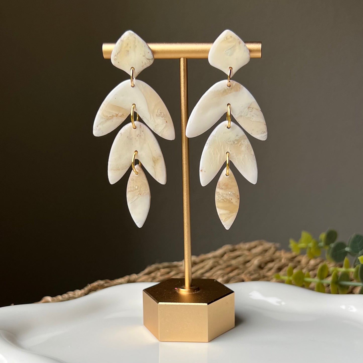 Warm Ivory Petal Clay Earrings