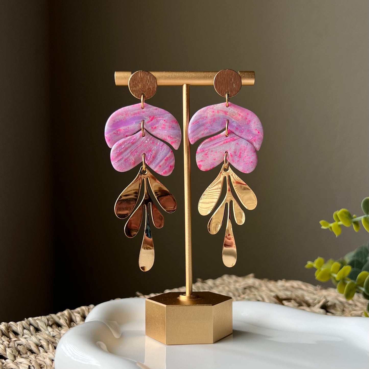 Pink & Purple Marbled Polymer Clay Earrings