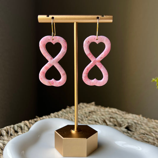 Rose Quartz Inspired Heart Infinity Polymer Clay Earrings