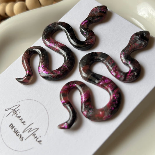 Black & Purple Snake Polymer Clay Stud Earrings