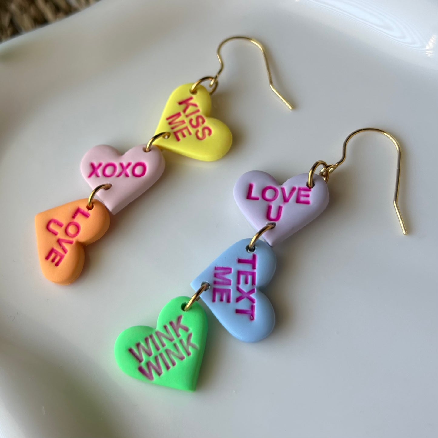 Valentine’s Day Conversation Candy Heart Polymer Clay Dangle Earrings