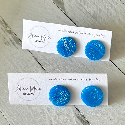 Blue & Silver Translucent Polymer Clay Stud Earrings