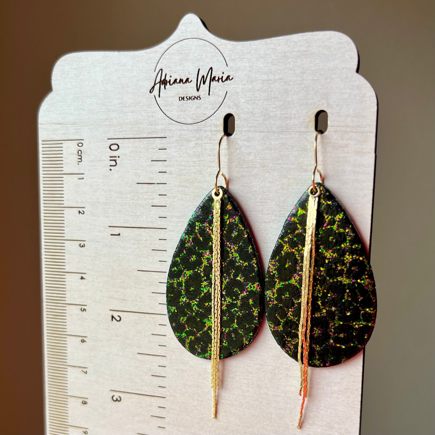 Holographic Animal Print Leopard Teardrop Polymer Clay Earrings