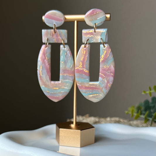 Colorful Marble Translucent Polymer Clay Statement Earrings