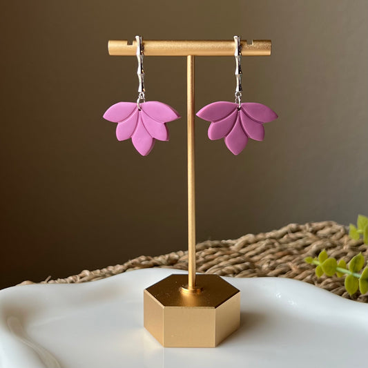 Mauve Purple Lotus Polymer Clay Dangle Earrings