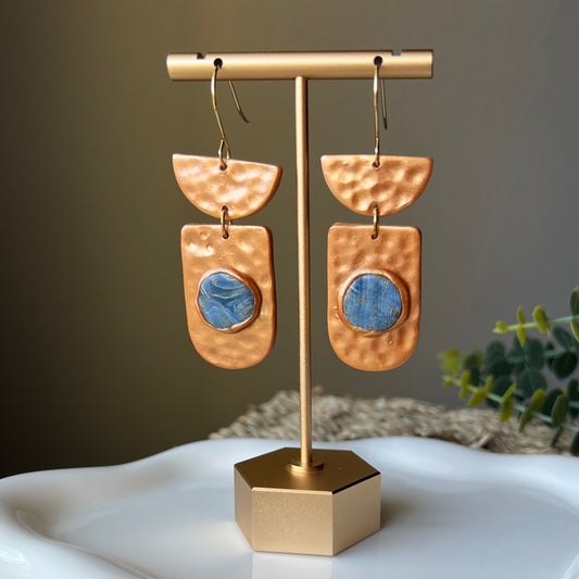 Faux Metal & Blue Marbled Bezel Polymer Clay Earrings