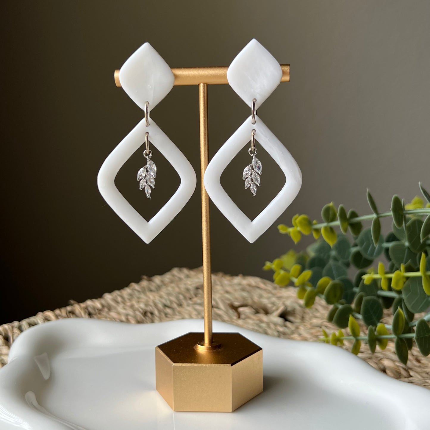 White & Translucent Marbled Polymer Clay Earrings
