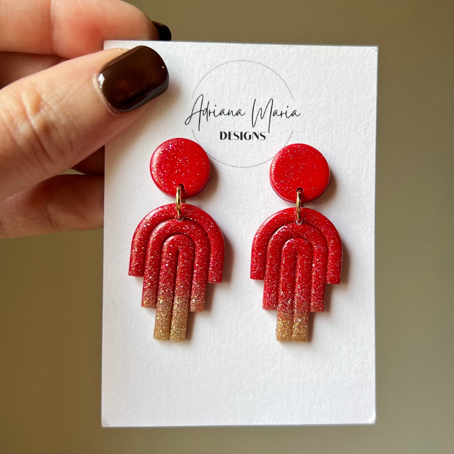 Red & Gold Glitter Ombré Polymer Clay Earrings