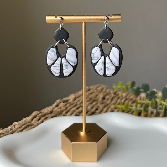 Black & White Marbled Howlite Bezel Polymer Clay Earrings