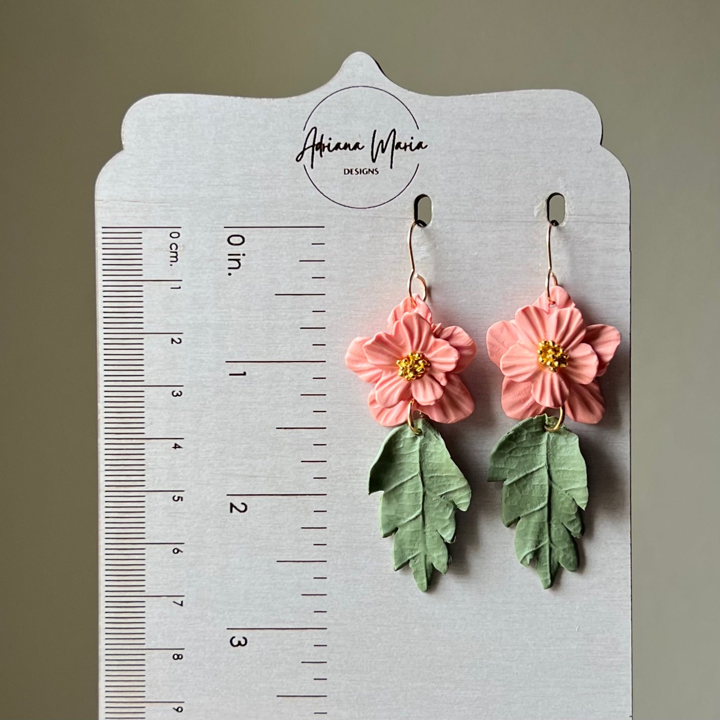 Coral Pink Flower Dangle Clay Earrings