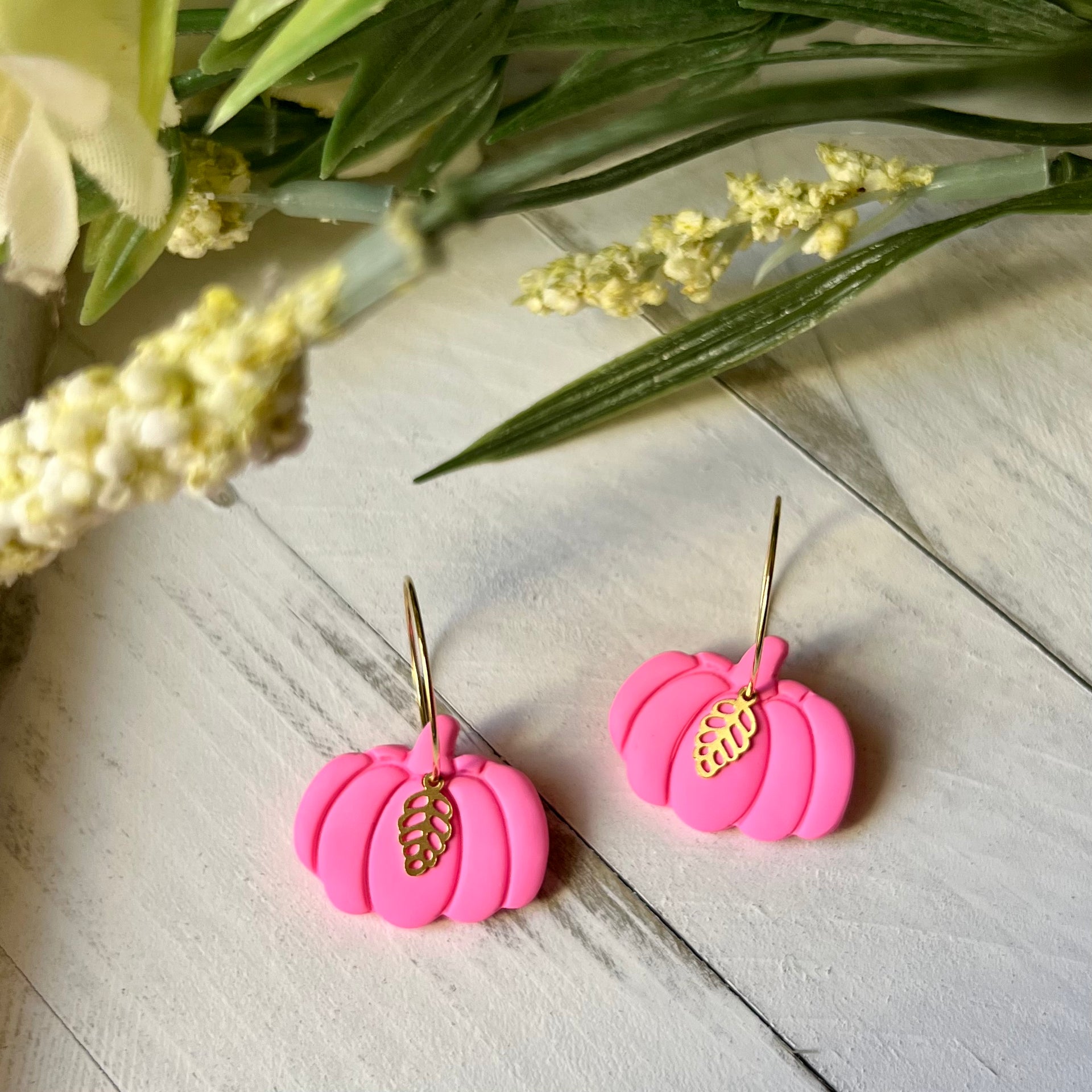 Pink clay earrings deals