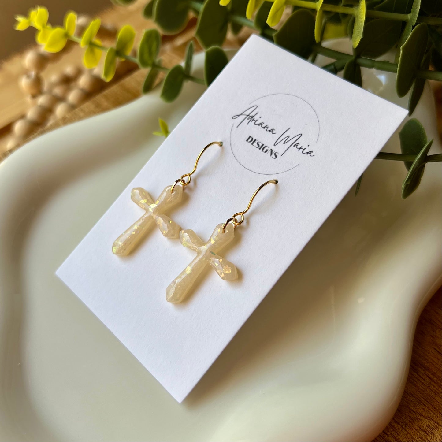Opal Cross Clay Earrings