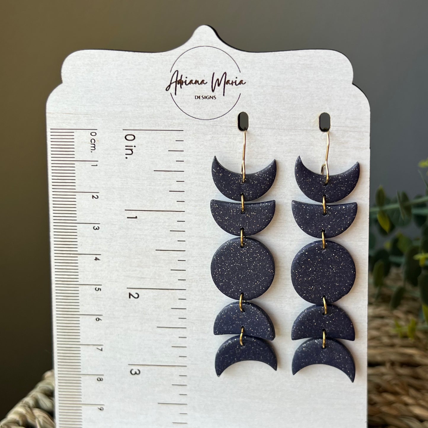 Black Glittery Moon Phase Clay Earrings