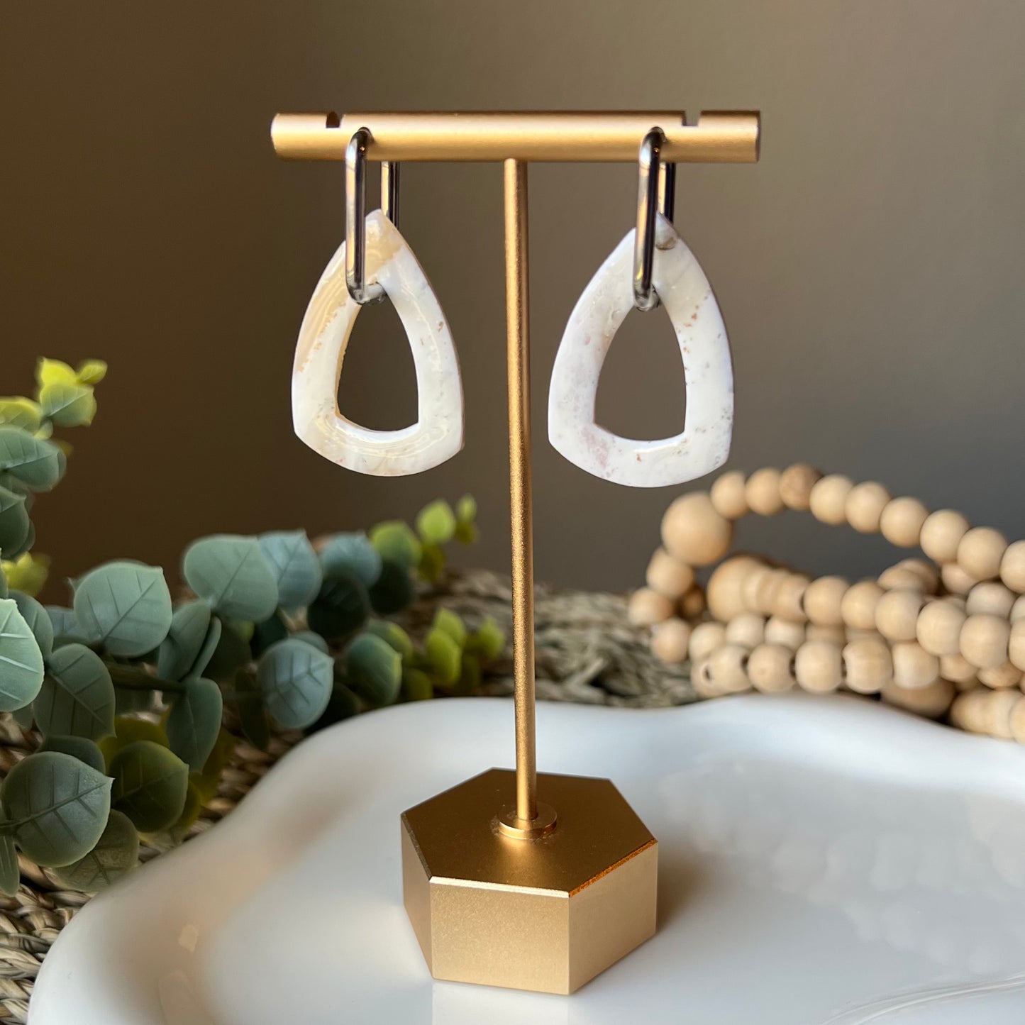 Warm Ivory Huggie Hoop Clay Earrings