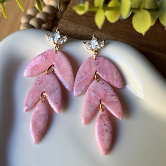 Soft Pink Marbled Polymer Clay Statement Earrings