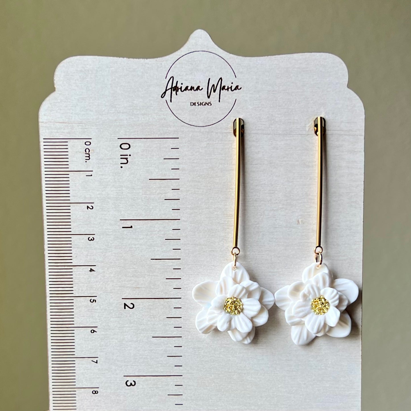 White Flower Drops Polymer Clay Earrings