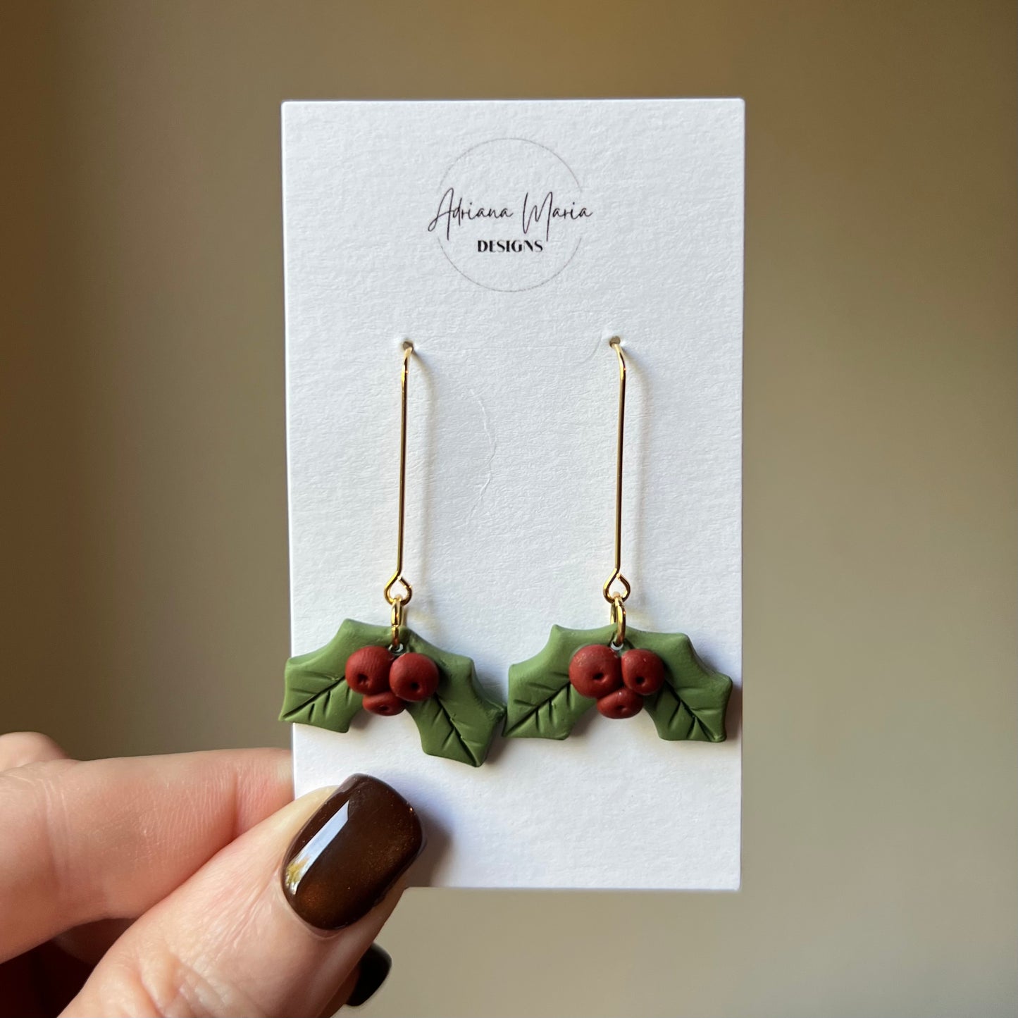 Holly Berry Clay Dangle Earrings