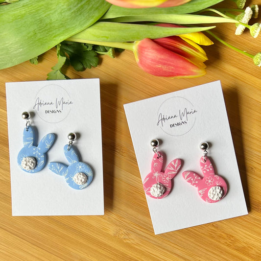 Pastel Floral Bunny Polymer Clay Earrings