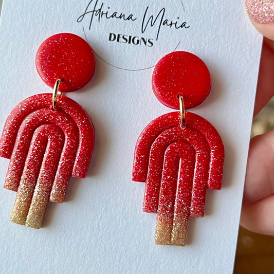 Red & Gold Glitter Ombré Polymer Clay Earrings