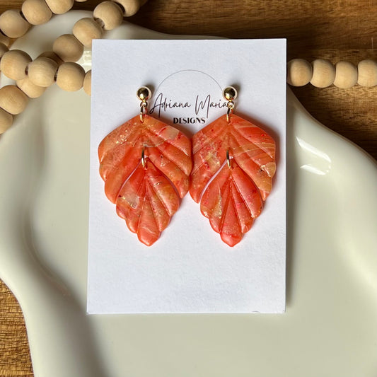Orange Marbled Polymer Clay Earrings