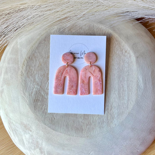 Soft Pink Marbled Organic Arch Polymer Clay Earrings