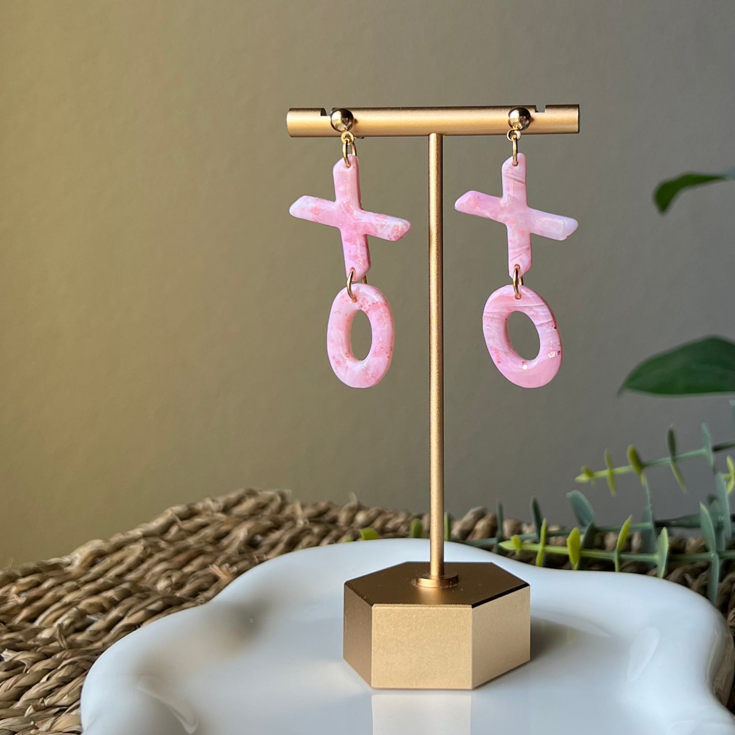 XOXO Soft Pink Marbled Polymer Clay Earrings