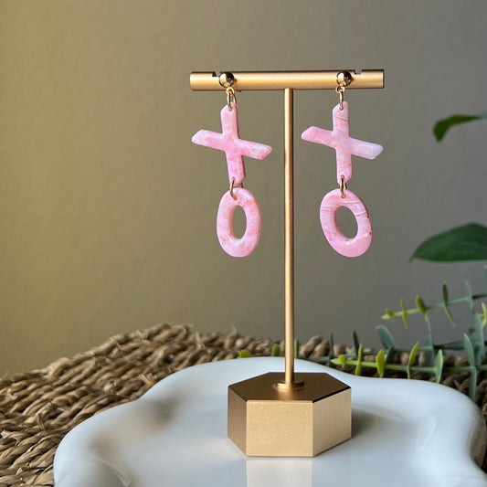 XOXO Soft Pink Marbled Polymer Clay Earrings