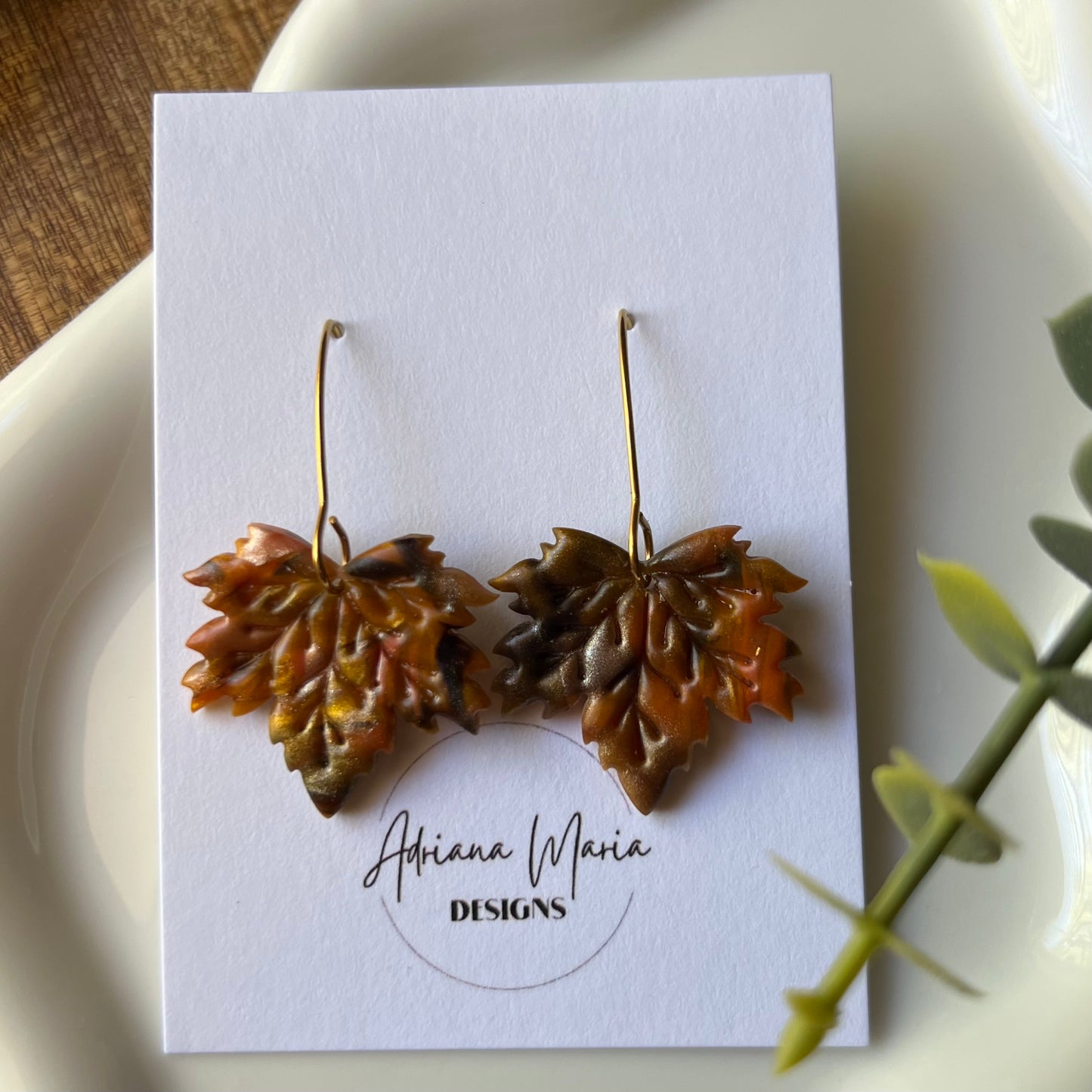 Amber Flame: Maple Leaf Polymer Clay Earrings