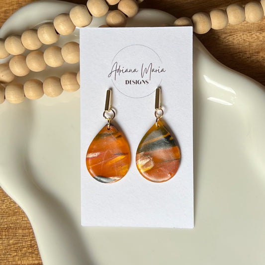 Amber Flame: Small Teardrop Polymer Clay Earrings