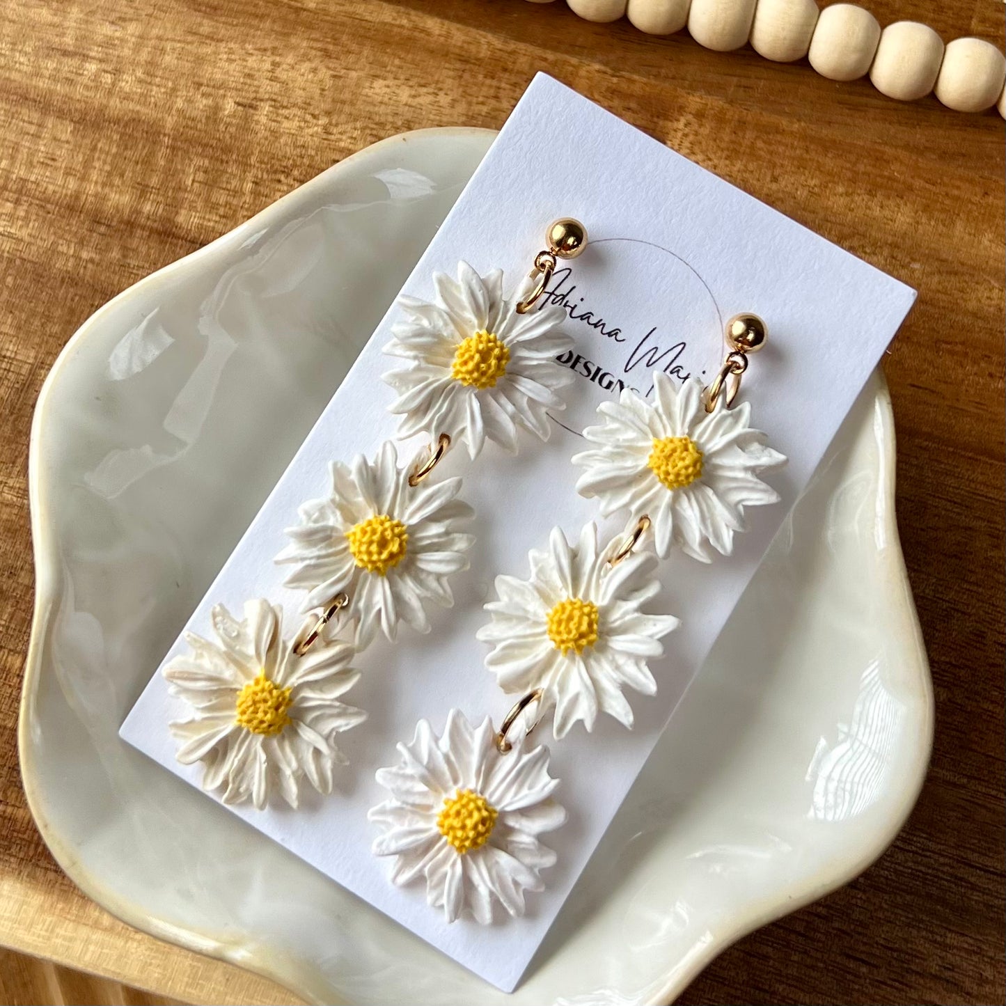 Spring White Daisy Polymer Clay Earrings