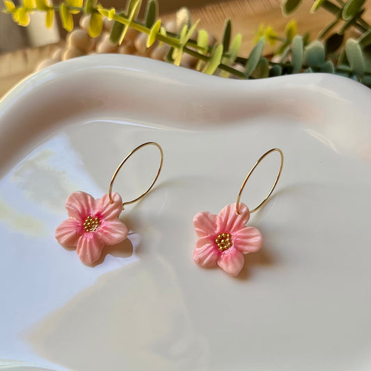 Cherry Blossom Sakura Flower Clay Hoop Earrings