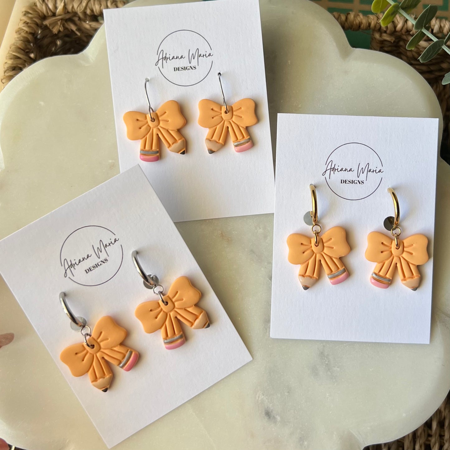 Pencil Bow Shaped Clay Earrings