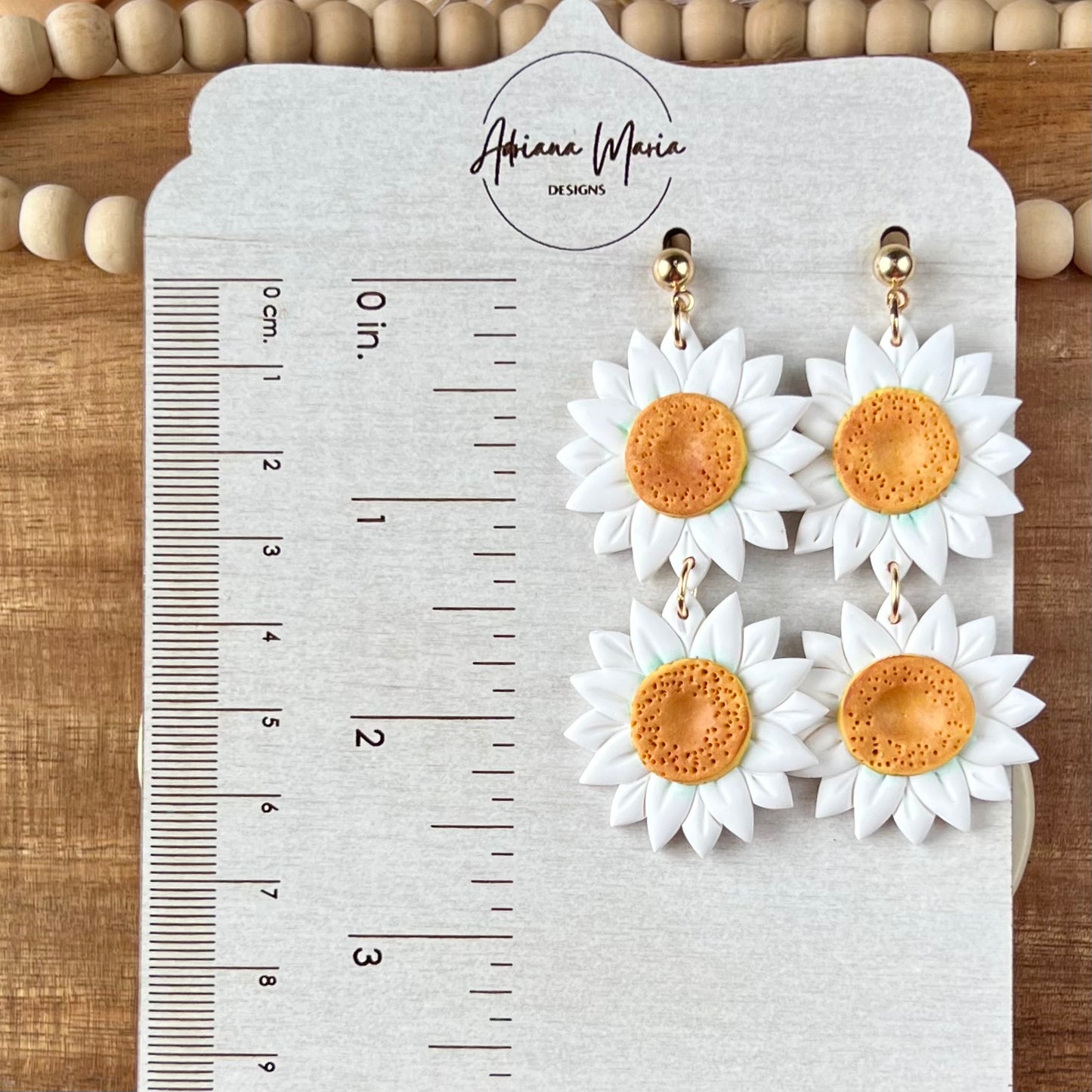 Large Spring White Daisy Polymer Clay Earrings