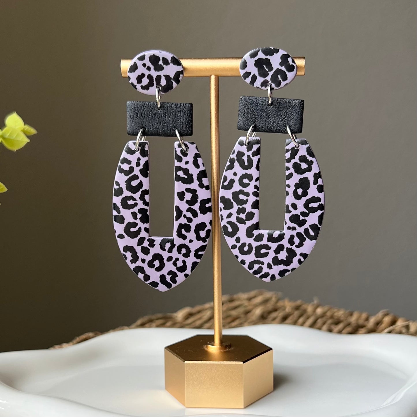 Leopard Print (Animal Print) Polymer Clay Statement Earrings