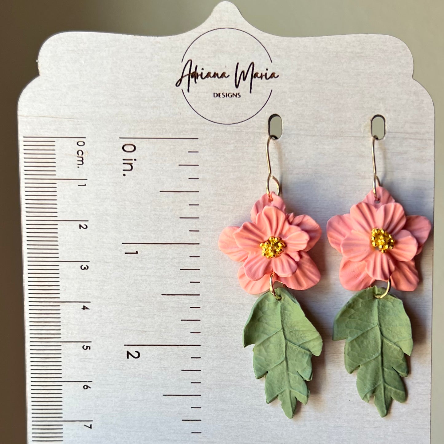 Coral Pink Flower Dangle Clay Earrings