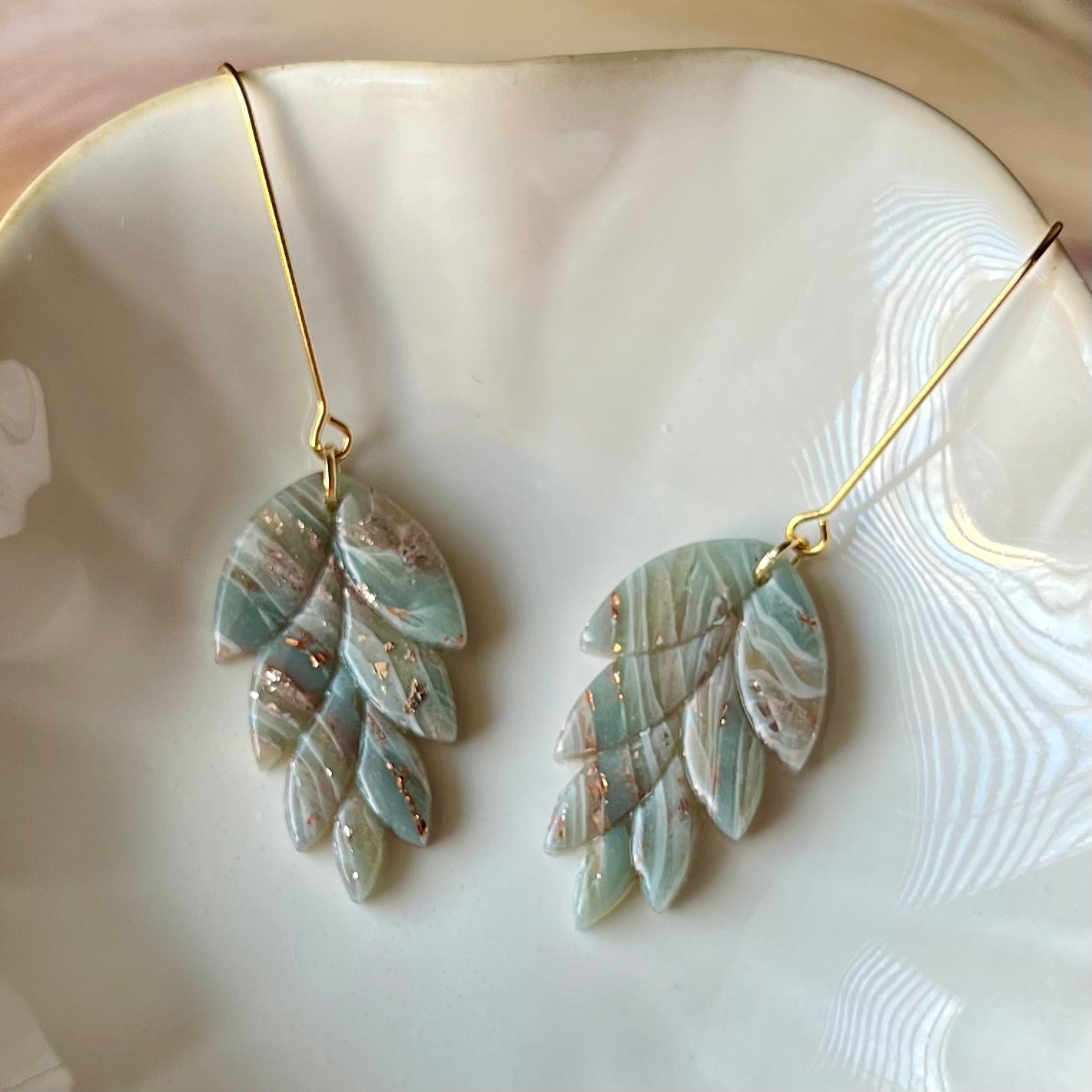 Ethereal Waves Collection: Leaf Polymer Clay Earrings